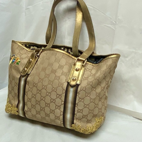 Vintage, Gucci, GG Coated Canvas with Gold Leather Shoulder Strap 11in x 8.5in - Picture 2 of 13